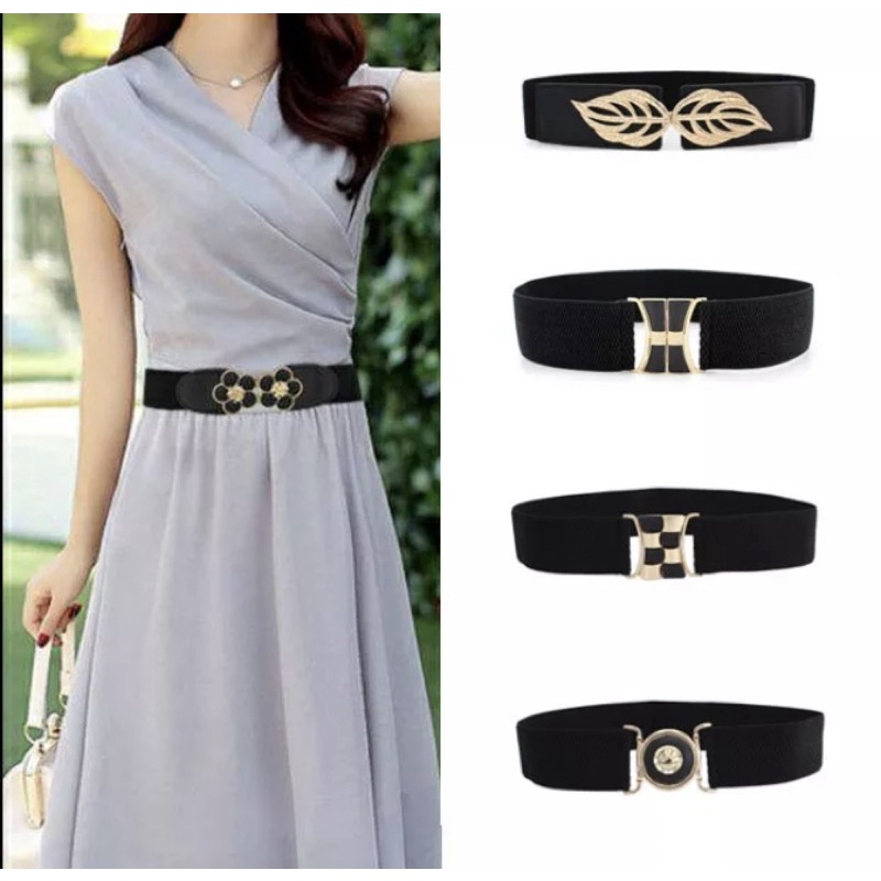 Women Ladies Belt Stretch Elastic Thin Waist Dress Waistband Metal Buckle  Party