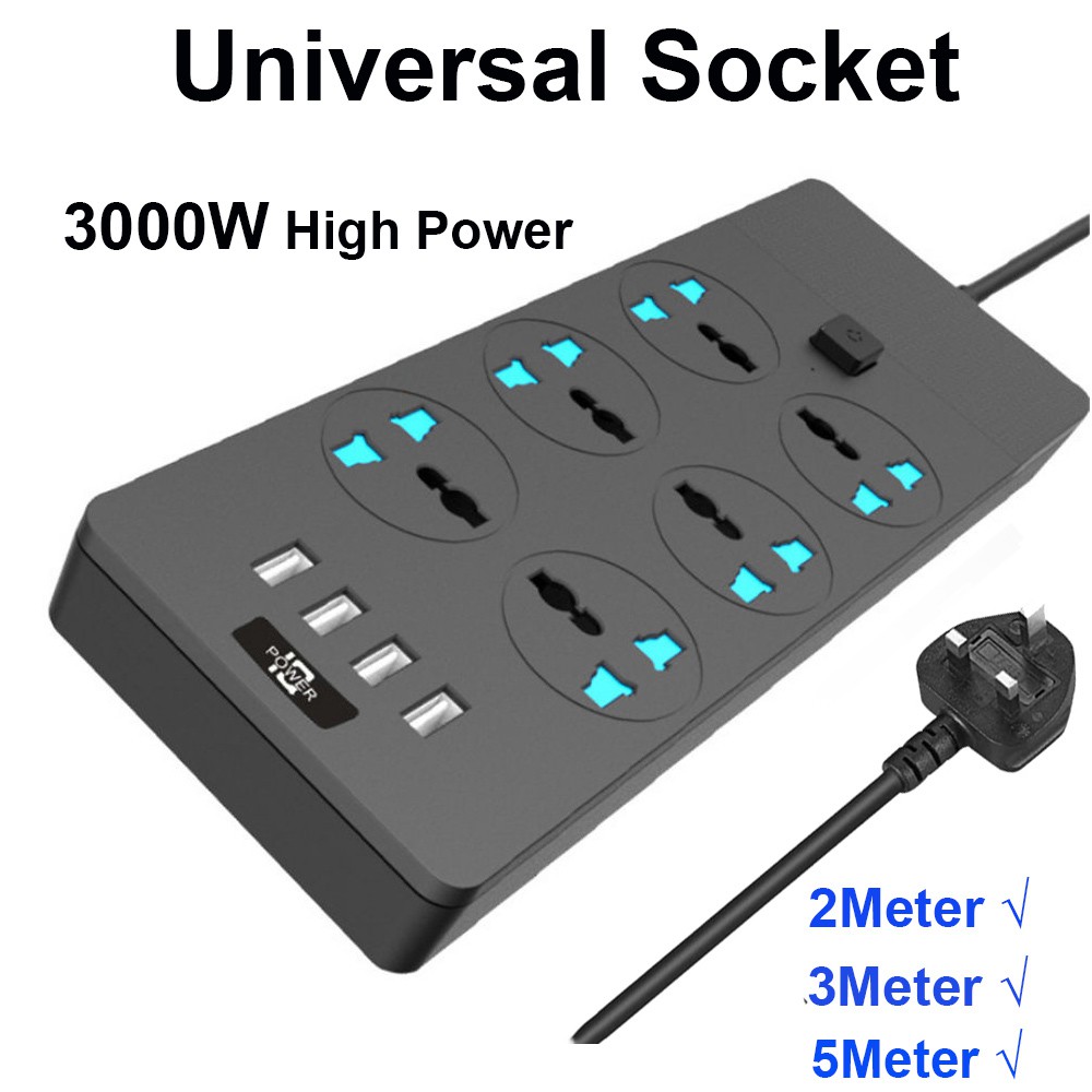 Universal Extension Cord 6 Socket 5 Meter Power Strip wire - POWER