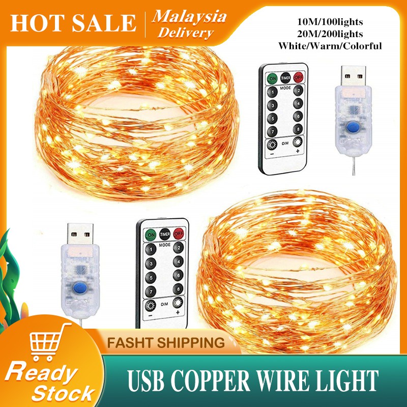 Remote Control LED Fairy Lights, USB, Copper Wire