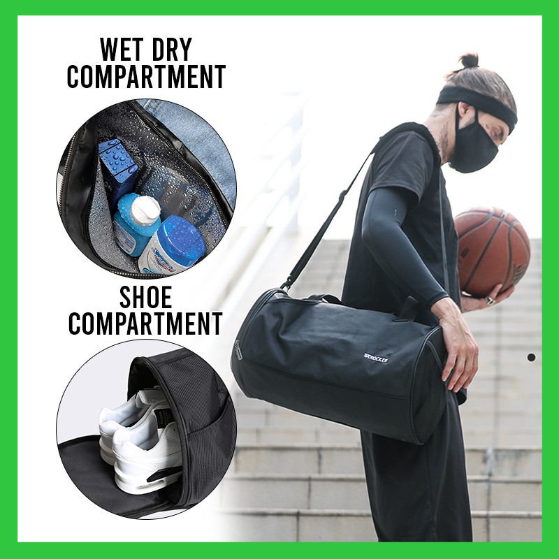 Gym bag with wet dry outlet compartment