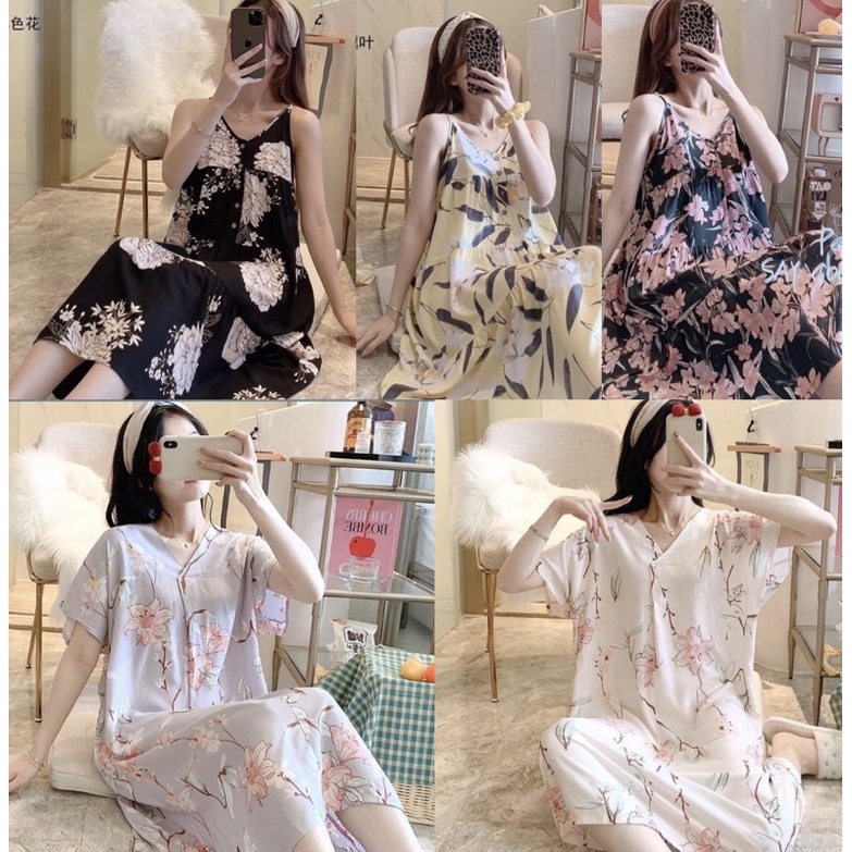 Women Sleep wear Night wear pyjamas Silk Pyjamas sleep dress Pajamas Night  dress luxury look home cloth Baju Tidur