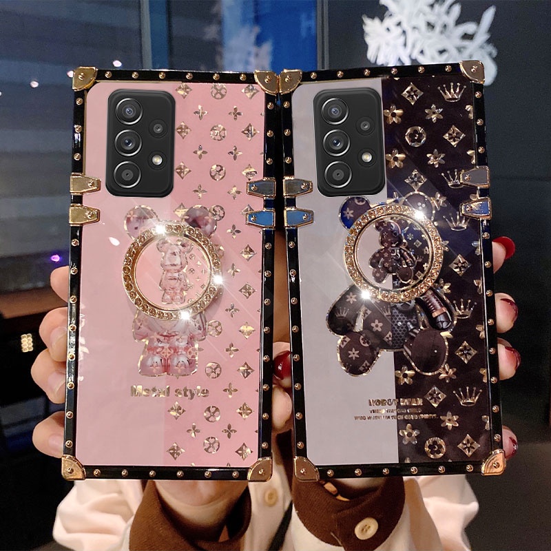 Retro Style Leather Square Gold Plated Case for iPhone 14 13 12 11 Pro Max  XS XR X 8 7 6 Plus Samsung S23 S22 S21 S20 S10 Note20 Note10 A73 A53 A52  A42 A32