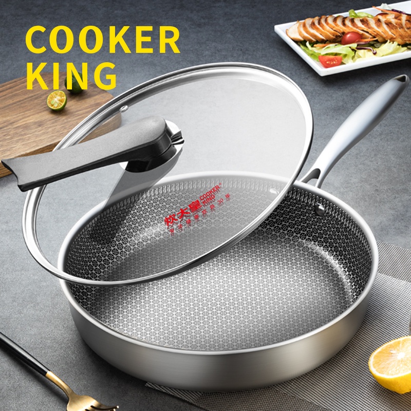 26CM Non-Stick Stainless Steel Frying Pan Nonstick Honeycomb Fry Pan With  Lid Induction Ceramic Electric