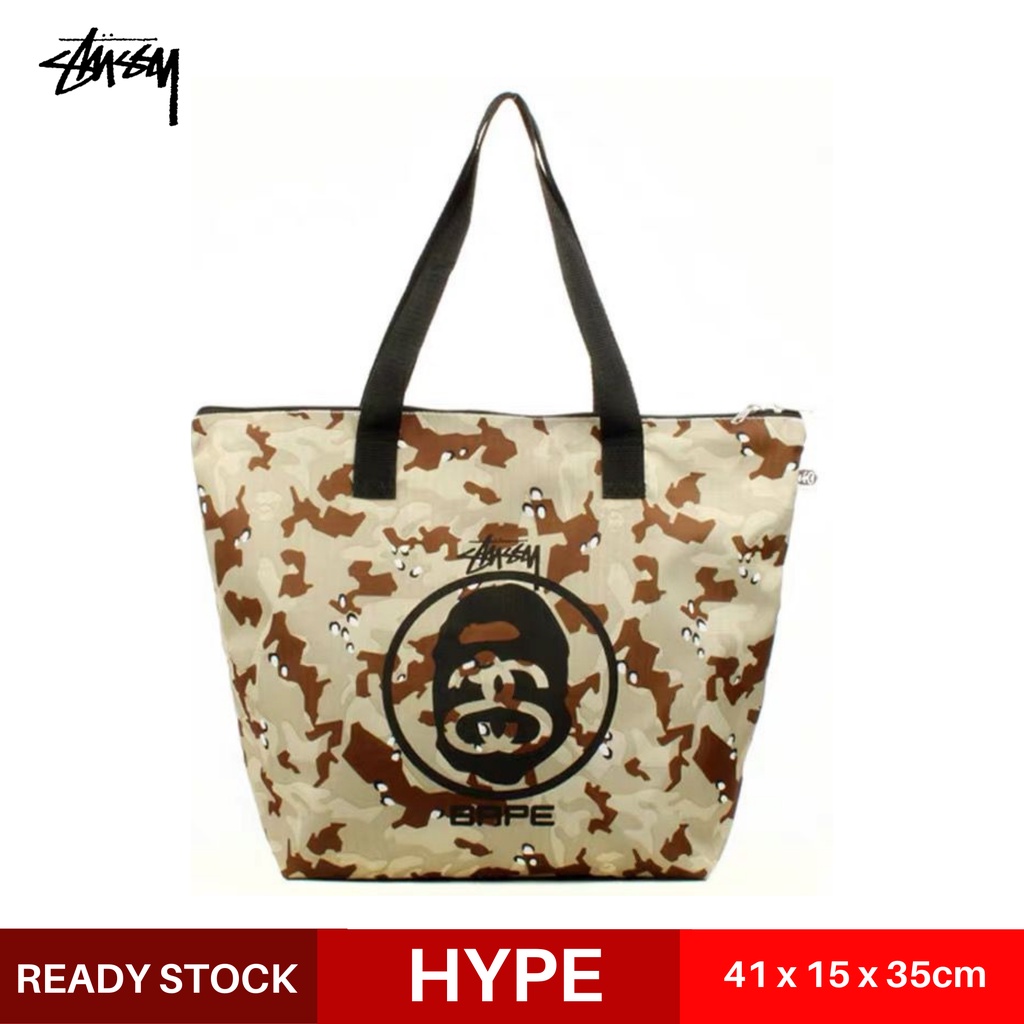 Bape x stussy discount camo tote bag