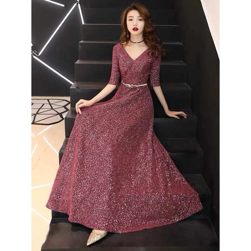 Women Sexy V Neck Maxi Dress Wedding Prom Gown Dress Shopee