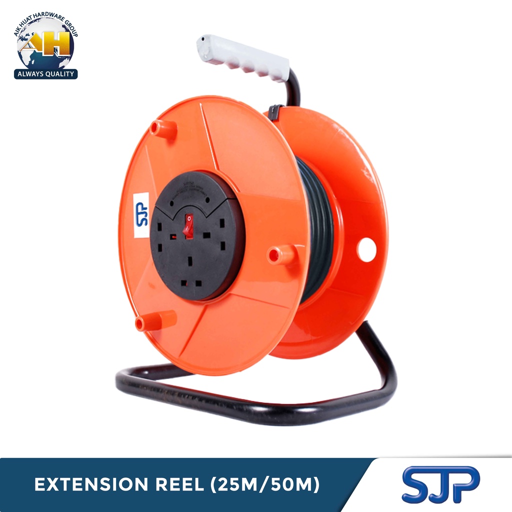 SJP Heavy Duty 3 Way Extension Cord Reel, 25 Meter & 50 Meter, 100% Pure  Copper Industrial Wire, SIRIM APPROVED