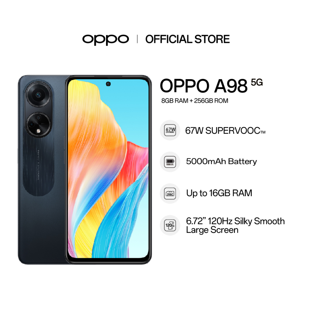 OPPO A98 5G Smartphone, 8GB RAM + 256 GB ROM, 67W SUPERVOOC, 5000mAh  Battery