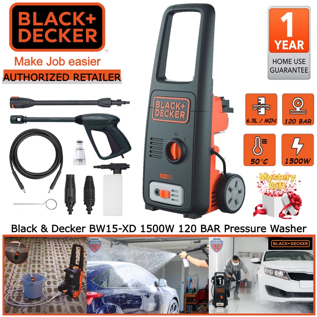 BLACK and DECKER BW15 1500W High Pressure Washer Water Jet 120 Bar