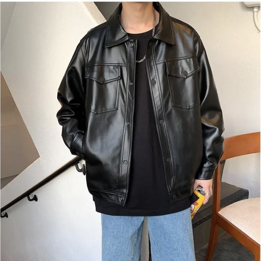 Oversized leather jacket mens sale