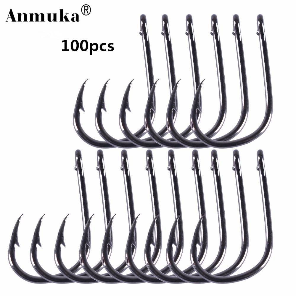 Anmuka 100Pcs fishing hooks(GF) #3-#12 CarbonBlack Bait Holder crank barbed