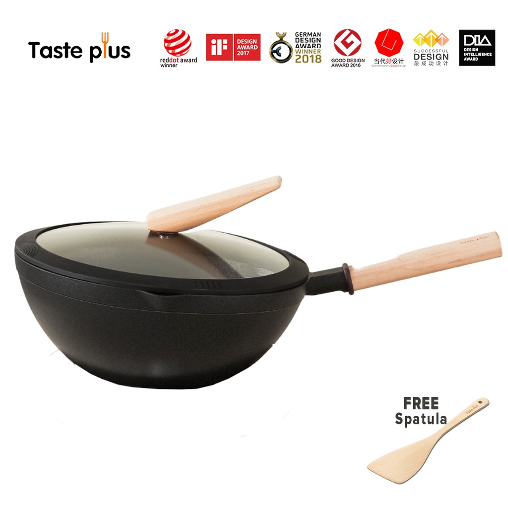 Carbon Steel Wok Pan with Lid and Spatula - Nonstick, Nitrided, Anti-rust - Suitable for All Stoves