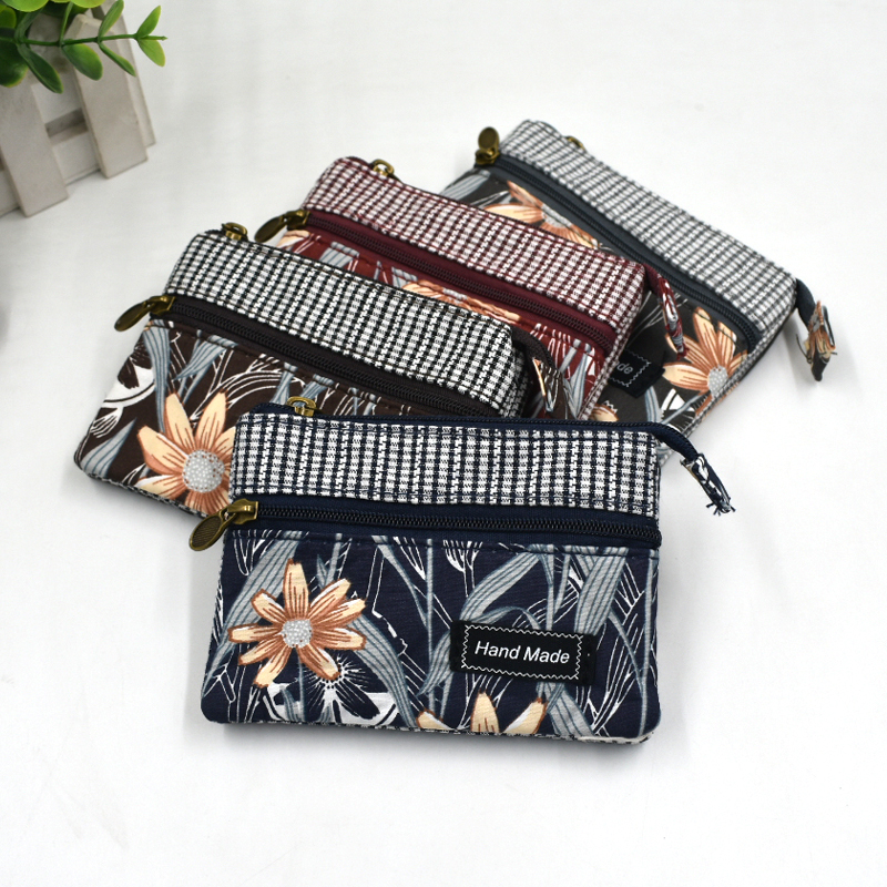 New fabric small wallet girls short zipper zero purse multi layer canvas Mini Hand Bag multi function key case card bag