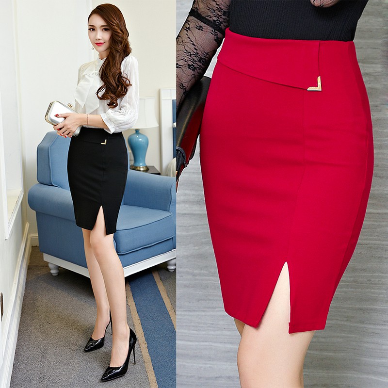 Women High Waist Pencil Skirt Solid Color High Waist Bodycon Office Mini  Skirts