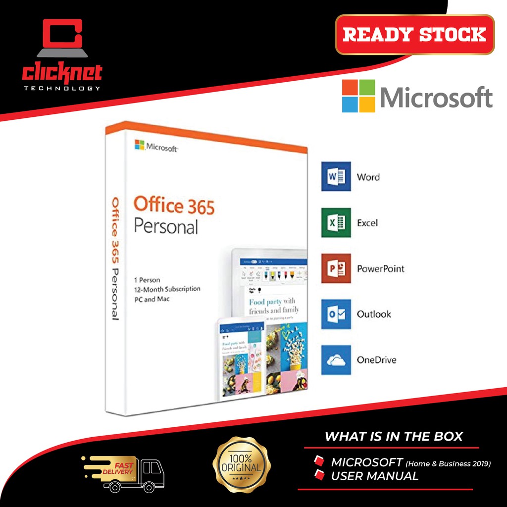 Microsoft Office 365 Personal 2019 Package Box (1 YEAR) | Shopee