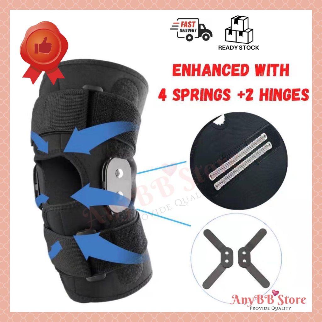 Hinged Knee Brace with 4 Straps & 4 Springs, Adjustable Open