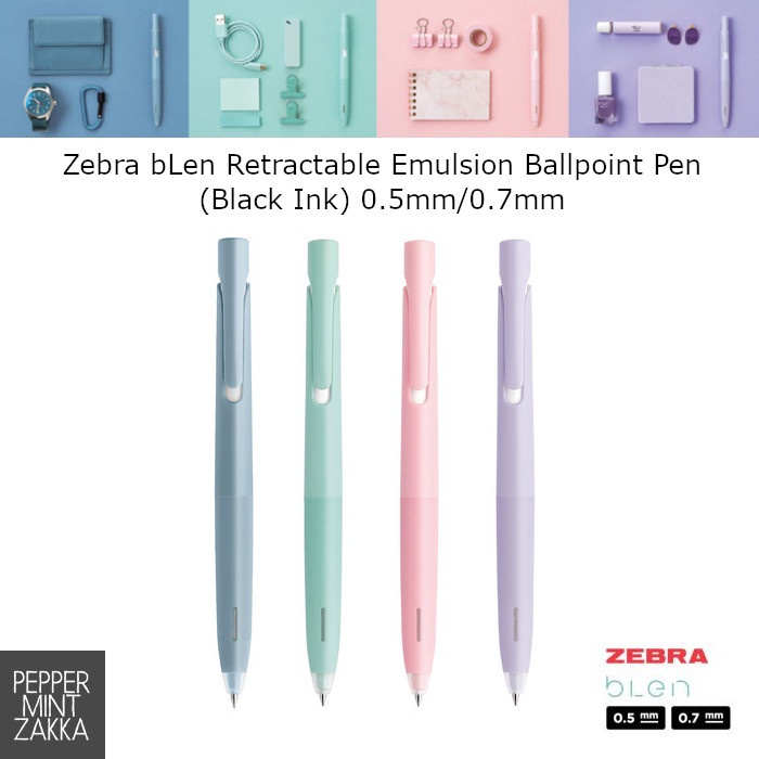 Zebra Blen Retractable Ballpoint Pen, Fine Point 0.5mm, Black Ink, Sticky Notes Value Set, Size: 0.5 mm