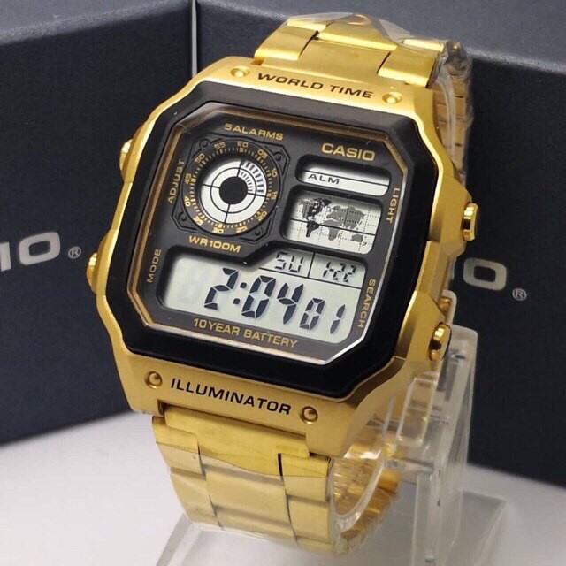 Gold casio world time sale