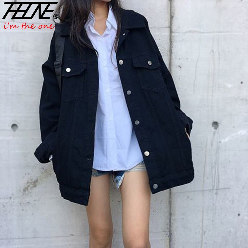 Oversized black denim 2024 jacket plus size