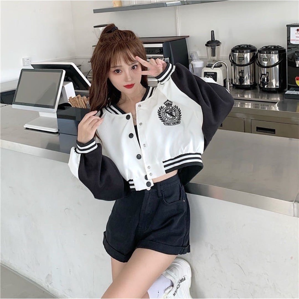 Cropped varsity outlet sweater