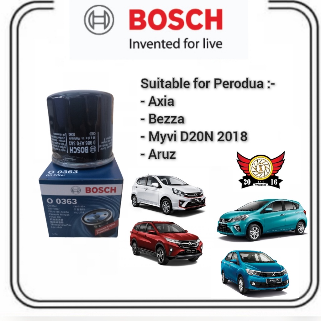 Repco® Bosch Original Oil Filter for Perodua New Myvi (D20N), Axia, Bezza,  Aruz, Ativa