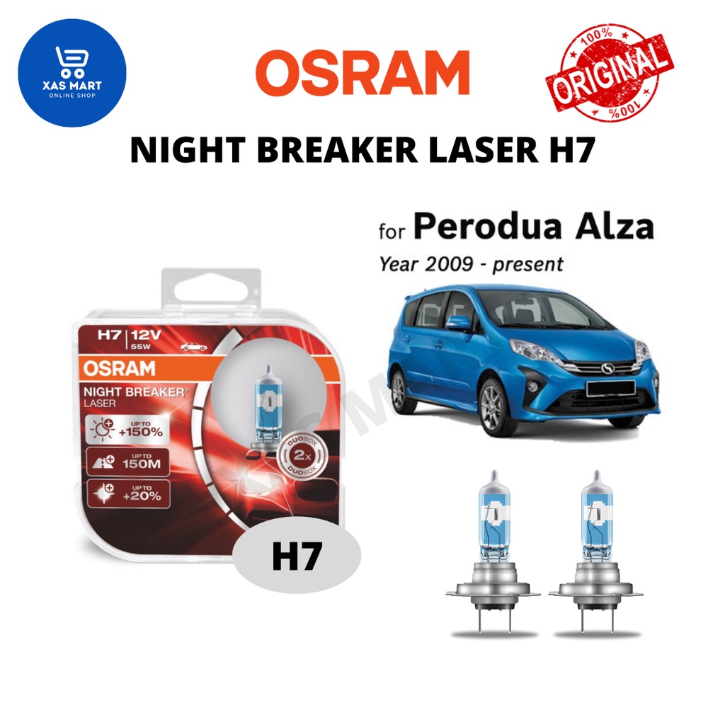 Genuine Osram Night Breaker Laser H7 Set +150% Brightness (Next Generation)  for Perodua Alza (Year 2009-Present)