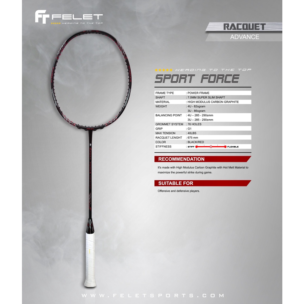 FELET SPORT FORCE (MAX 40LBS) Badminton racket 100% Original By FLEET Shopee Malaysia