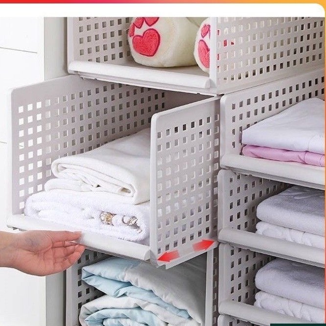 1pc White Large Wardrobe Storage Organizer With Layered Drawer, Stackable  Plastic Clothes Storage Basket, Closet Organization