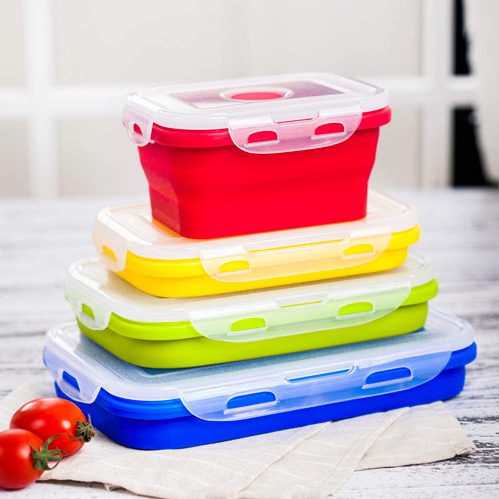 Hot Sale OEM Custom Collapsible Silicone Foldable Lunch Box 4 Pack Set With  Timer Portable Portable Food Storage Container - Buy Hot Sale OEM Custom  Collapsible Silicone Foldable Lunch Box 4 Pack