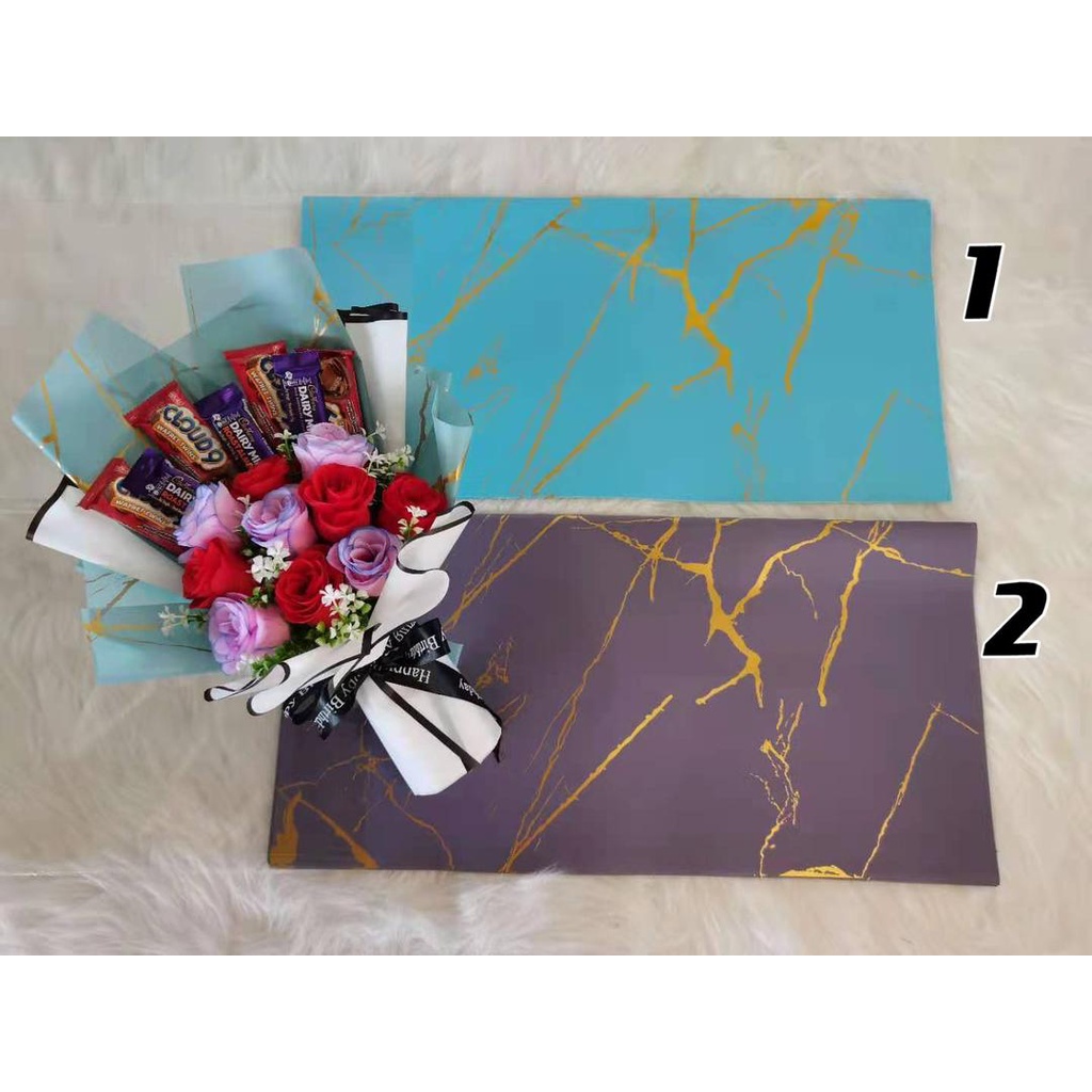 41)20 PCS Kertas Bunga Marble Waterproof Solid Color Gift Flowers Wrapping  Paper Bouquet Birthday Decoration Packaging