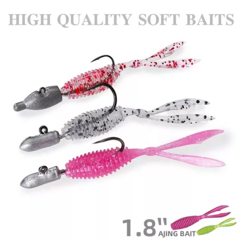 TSURINOYA 50PCS/LOT New AJING Fishing Lure 40PCS SOFT LURE+10PCS HOOKS  0.4g/60mm 4colors Rockfish Bait Needle Tail Soft Lure