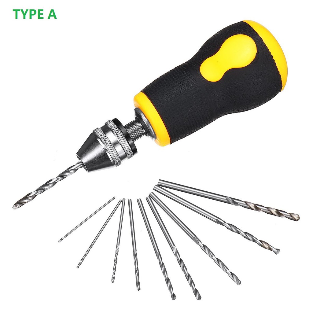 Portable Mini Hand Drill With 10pcs 0.8mm to 3mm Drill Bit Set