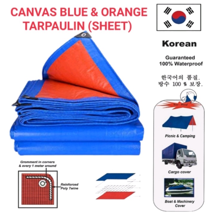 PVC Coated Blue(Base) Malaysia Cotton Canvas Waterproof Tarpaulin,  Thickness: 8mm