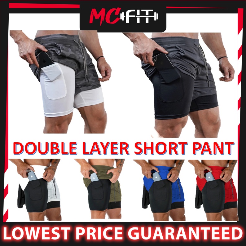 Mens Athletic Shorts Sport Workout Jogging Double Layer Running