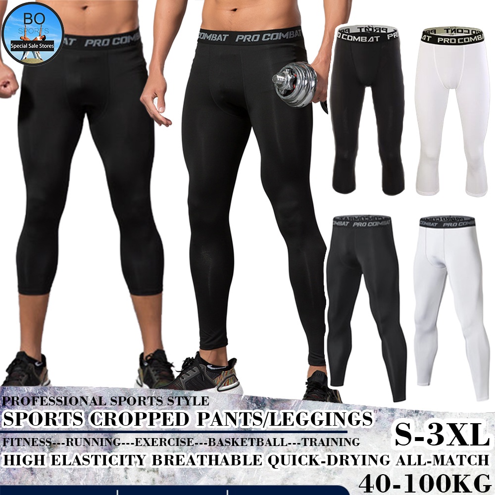 BOSPORT 40-100kg Men's Pro Combat Compression Pants 3/4 Tights Cropped Pants  Sports Leggings Running Training Fitness Shopee Malaysia