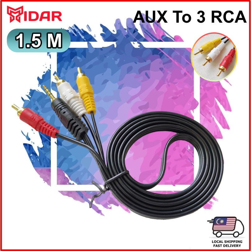 3.5mm Stereo Male to 3 RCA Male Audio Video AV Cable 1.5 Meter
