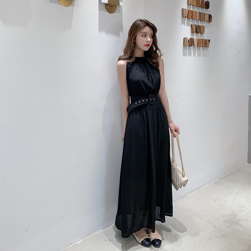 Ready Stock Women Sleeveless Halter Neck Maxi Silk Elegant Simple