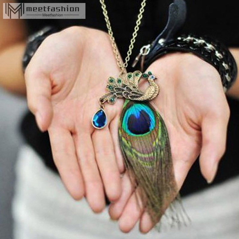 Women Long Necklace Retro Peacock Feather Pendant Alloy Chain Necklaces Gift Shopee Malaysia