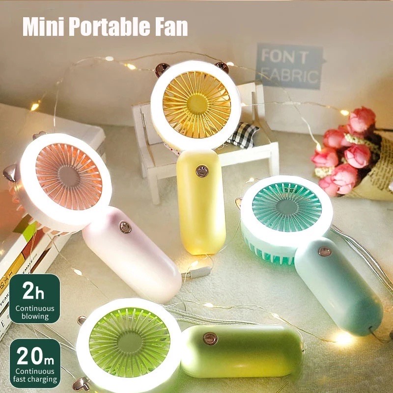 USB Rechargeable Mini Fan Handheld Fan With LED Light Cooling Fan