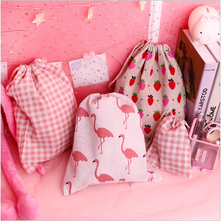 Printed Cotton Linen Drawstring Pocket Linen Bag Sundries Underwear Storage  Bag Travel Storage Gift Bag