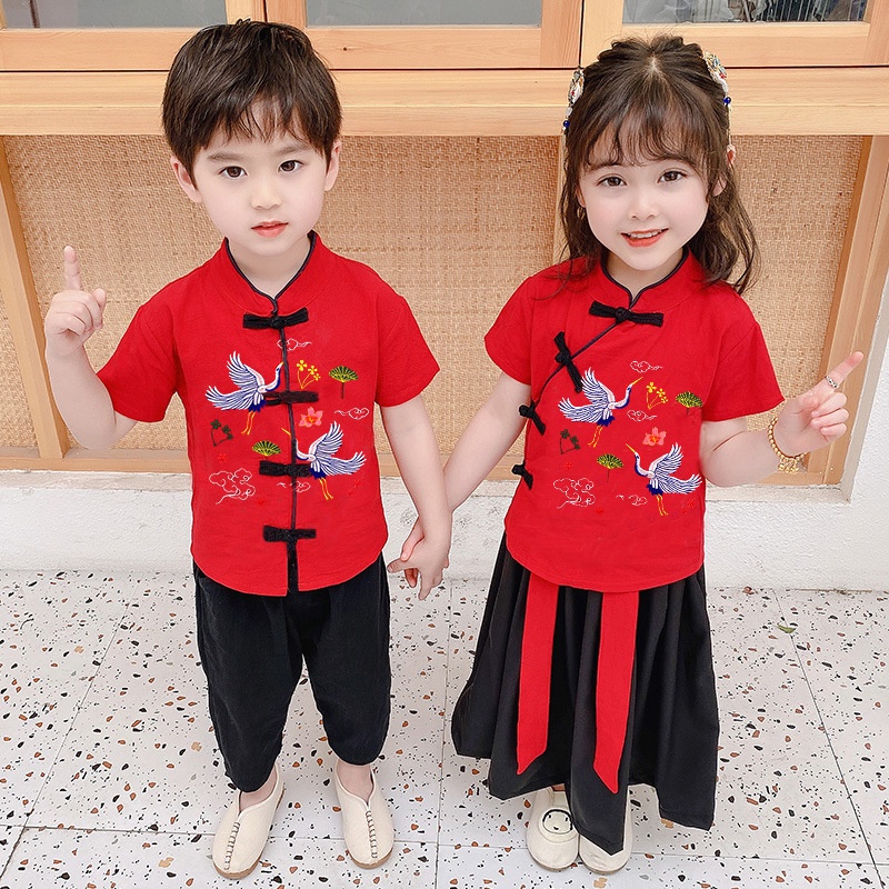 Boys Girls Hanfu Traditional CNY Chinese Costume Embroidered Clothing Set