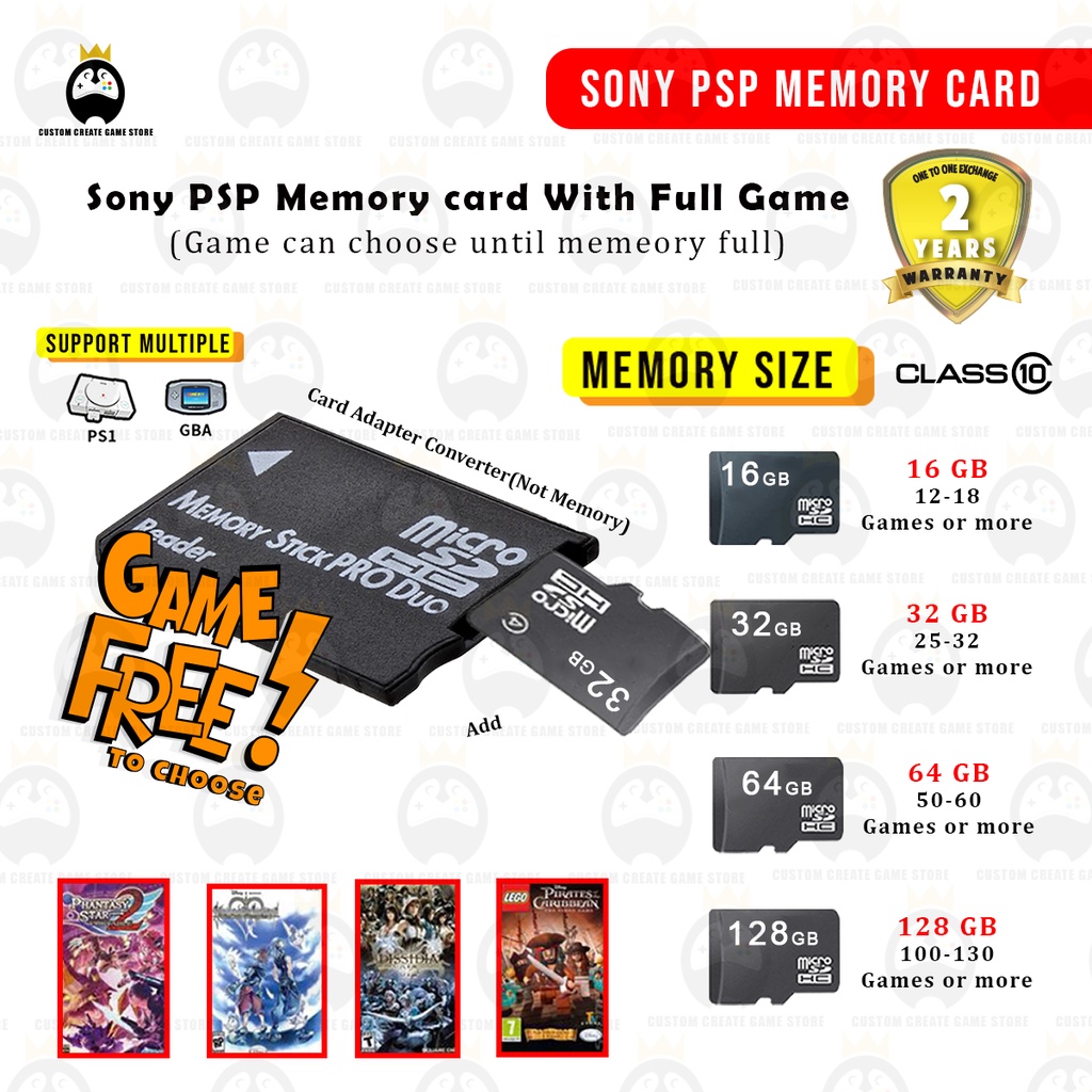 lounge igennem Skuespiller Sony PSP Memory card With Full Game [Game Boleh Pilih Include PS1 ,GBA,PSP  Game] | Shopee Malaysia