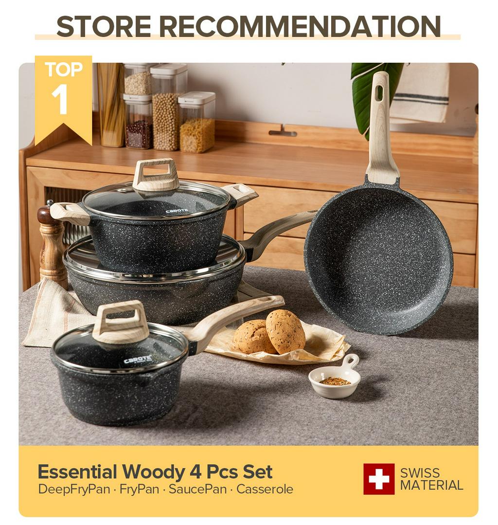 Carote Non Stick Cookware Set Kuali Batu Granite,Healthy Kitchen Set  Suitable all Stove,7Pcs Die-Cast Durable Periuk Set