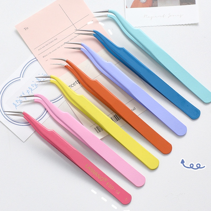 Stainless Steel Tweezers -Candy Macaron Color Tape Sticker Tool Portable  Tweezer