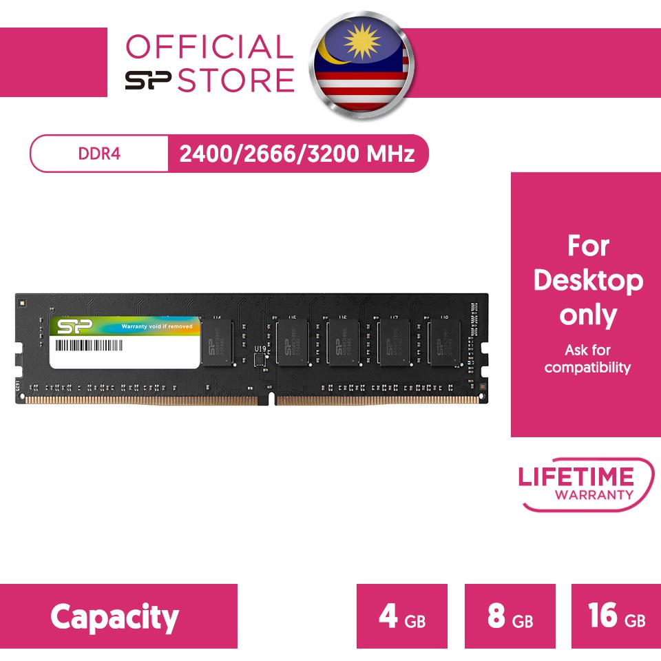 Silicon Power DDR4 2400/2666/3200 Mhz U-DIMM 4GB/8GB/16GB Desktop