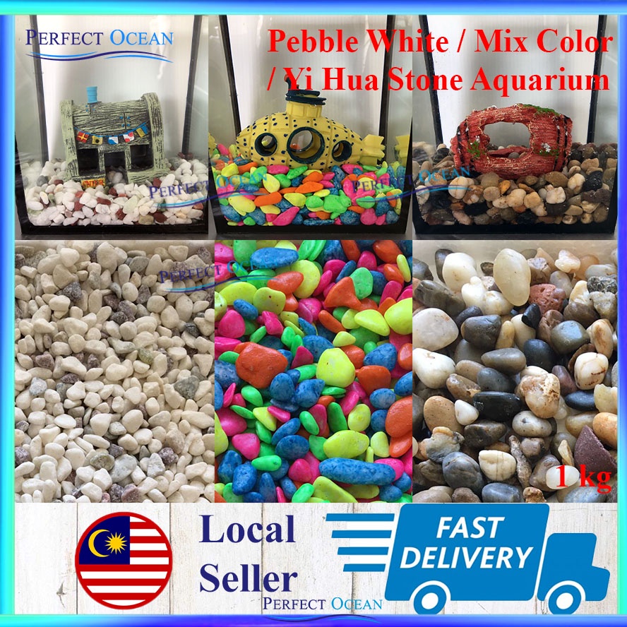 Pebble Stone White Mix Color Yi Hua Gravel Pasir Sand Aquarium