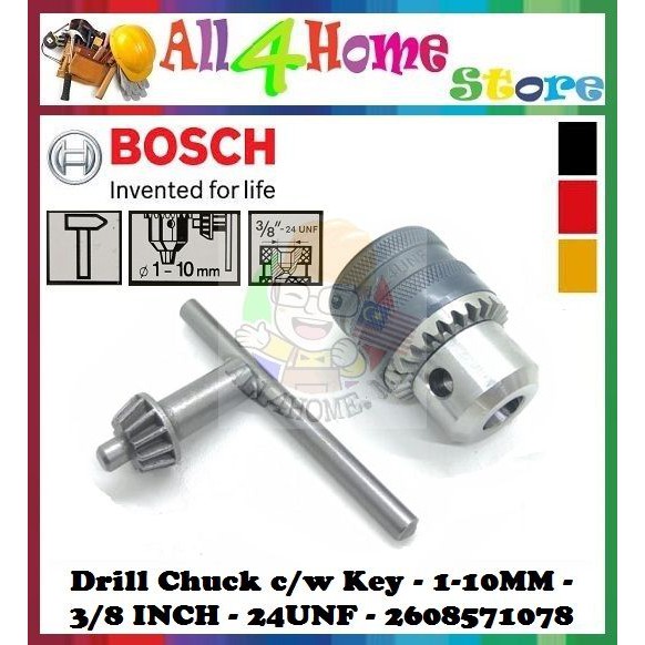 BOSCH Drill Chuck c w Key 1 10MM 3 8 inch 24UNF 2608571078