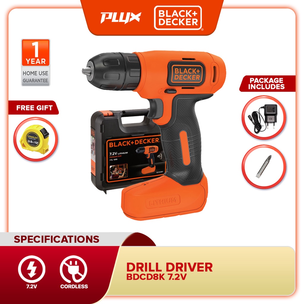 BLACK DECKER Cordless Drill Driver BDCD8K 7.2V Use Micro USB