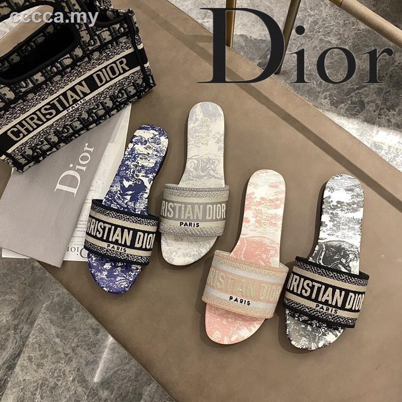 DIOR Embroidered upper leather bottom women s slippers beach