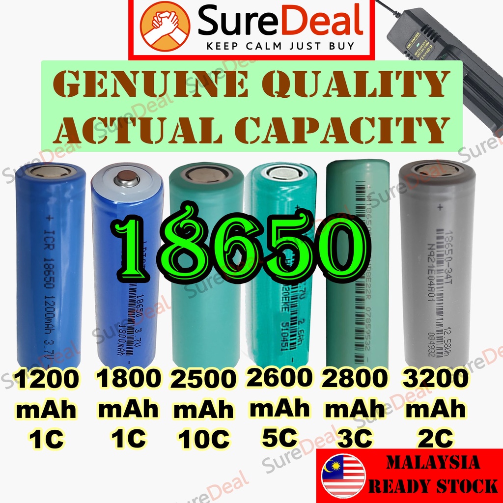 SUREDEAL 18650 Rechargeable Battery 1200mAh 3200mAh 1C 10C Actual