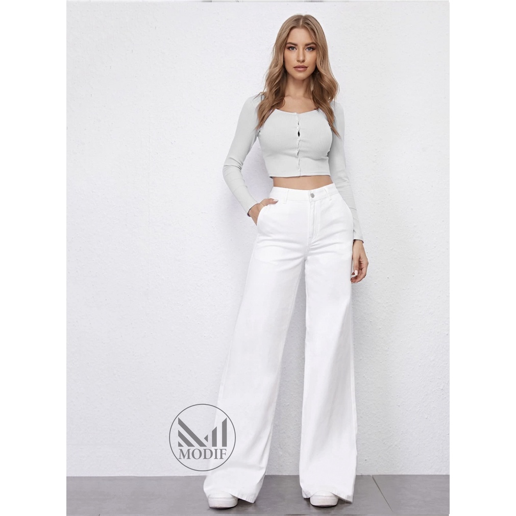 White Wide Leg High Waist Pants